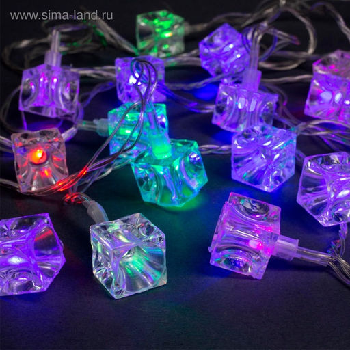 Гирлянда Нить 5 м с насадками Кубики, IP20, прозрачная нить, 20 LED, свечение мульти (RG/RB), мигание, 220 В - Luazon lighting фото 2