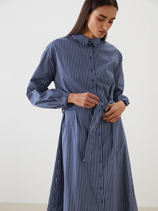 Ku?akl? ?izgili G?mlek Elbise