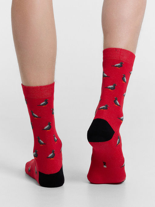 Цена за 5 пар! Носки мужские красные с узором в виде голубей - Mark formelle фото 2