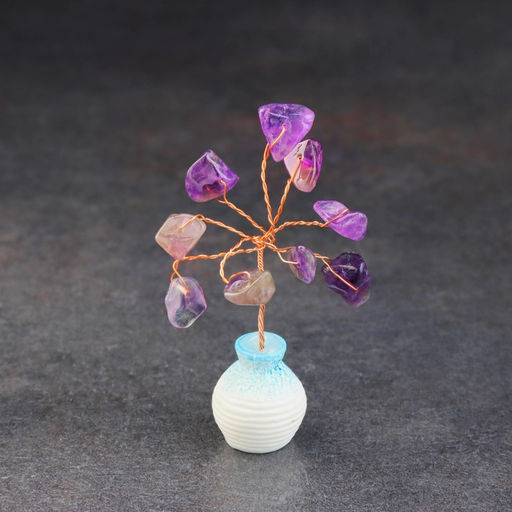 Цена за 2 шт. Денежное дерево декоративное «Сувенир бонсай. Мудрость. Аметист», натуральный камень, 7×3 см