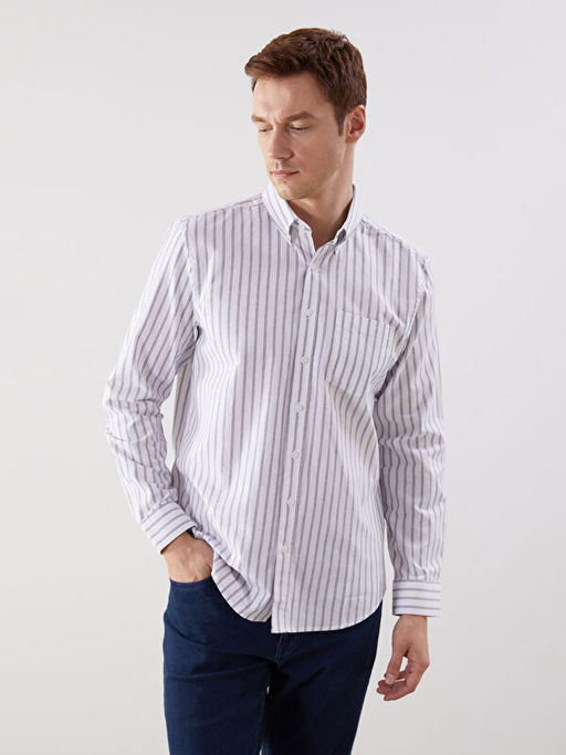 Regular Fit Uzun Kollu ?izgili Erkek G?mlek