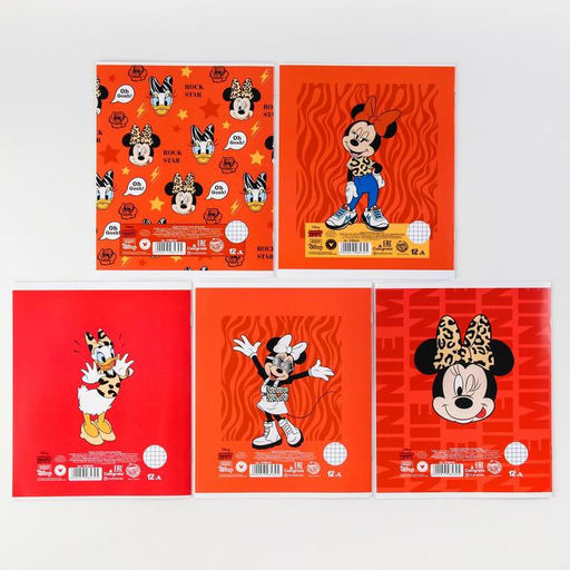 Цена за 20 шт. Тетрадь в клетку 12 листов, 5 видов МИКС, обложка мелованный картон, «Минни Маус»