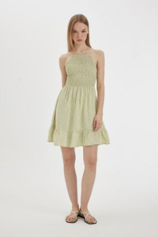 Coool Halter Yaka Cicekli Maroken Ask?l? Mini Elbise