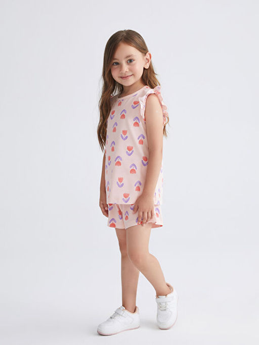 ?i?ekli K?z ?ocuk ?ortlu Pijama Tak?m