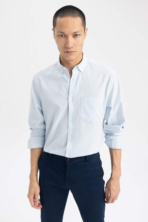 Рубашка приталенного кроя из 100% хлопка с длинными рукавами - Defacto фото 8