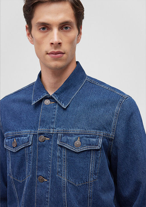 Drake 90lar Puslu Koyu Mavi Jean Ceket  фото 5