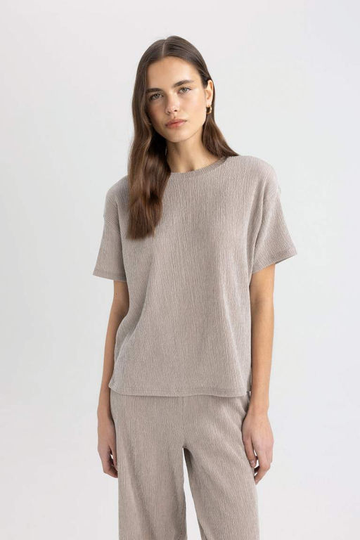 Футболка с короткими рукавами и круглым вырезом Relax Fit - Defacto фото 3