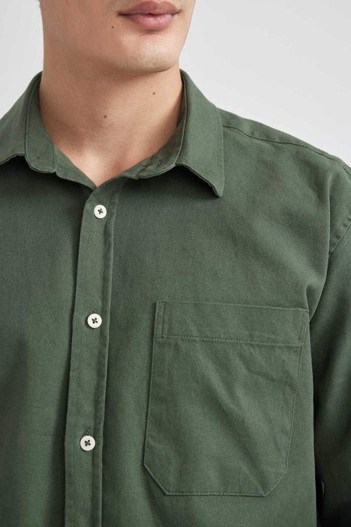 Габардиновая рубашка с длинными рукавами и воротником-поло Relax Fit - Defacto фото 5