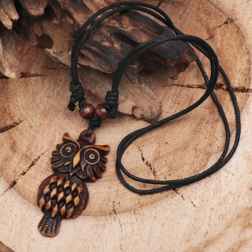 Цена за 2 шт. Кулон на шнурке «Филин», коричнево-чёрный на чёрном шнурке, 80 см