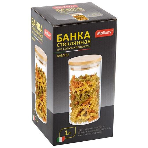 Стеклянная банка для сыпучих продуктов с крышкой BAMBU, объем: 1 л арт.004449 /Mallony/  фото 7
