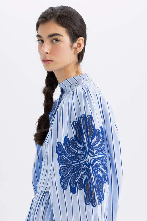 Платье макси из поплина с длинными рукавами и V-образным вырезом Lug Von Siga x DeFacto  фото 8