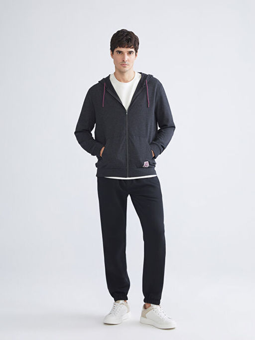 Kap??onlu Uzun Kollu Erkek Fermuarl? Sweatshirt