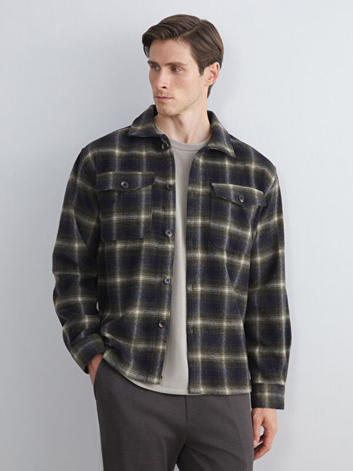 Regular Fit Uzun Kollu Ekose Erkek G?mlek Ceket