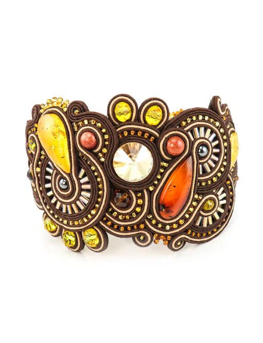 Плетеный браслет с вставками из натурального двухцветного янтаря и кристаллов Индия - Амберхолл фото 6