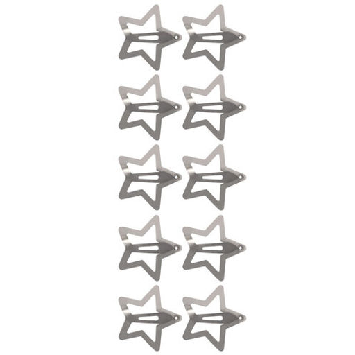 Заколки для волос НАБОР 10 шт., 3 см, клик-клак, звездочки, глянцевый, серебристый, MONTE VITA