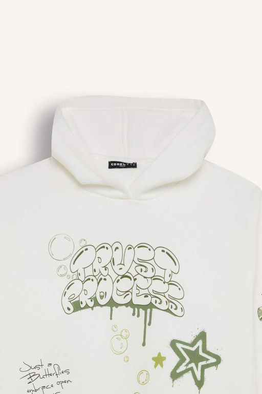 Толстый толстый свитшот с капюшоном и принтом на спине Cool Oversize, широкий крой - Defacto фото 8