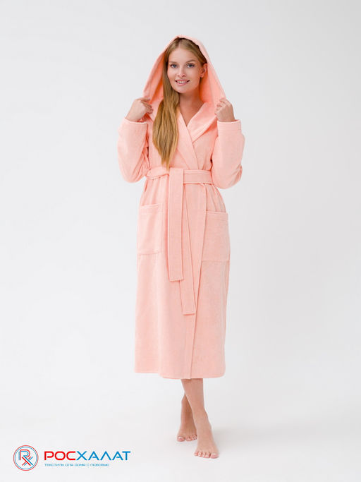 Женский халат с капюшоном персиковый МЗ-06 (32)