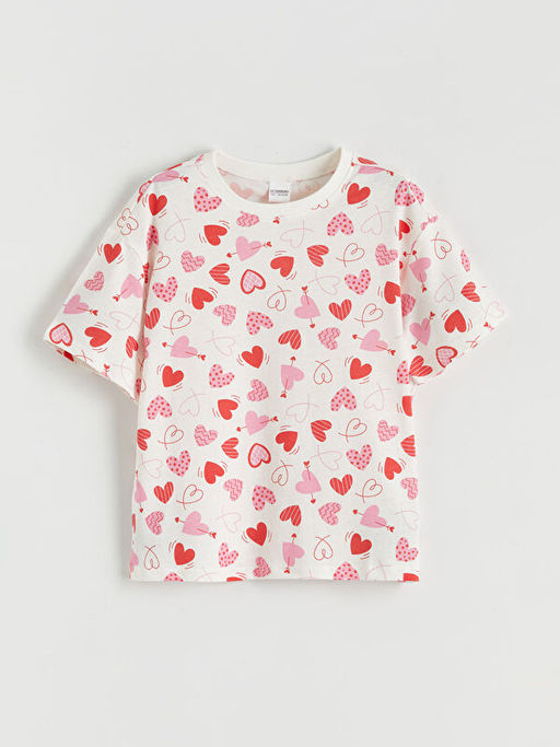 Kalp Bask?l? K?z ?ocuk ?ortlu Pijama Tak?m?