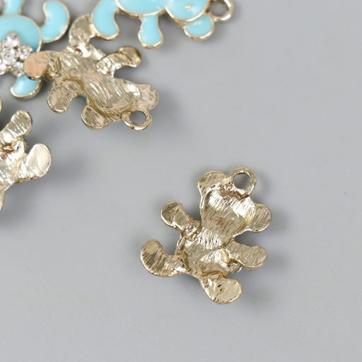 Цена за 5 шт. Декор для творчества металл, эмаль, стразы Мишка с цветочком, голубой, золото, 0.5?1.7?2 см