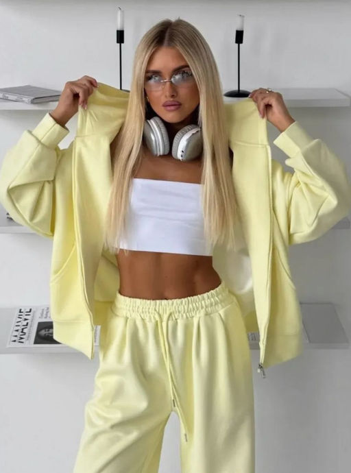 K13050 Спортивный костюм: брюки и толстовка на молнии ЖЕЛТЫЙ