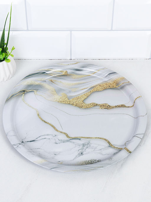 Поднос круглый 28 см Белый мрамор / DR-400 /уп 100/ - ГалеонТрейд фото 2