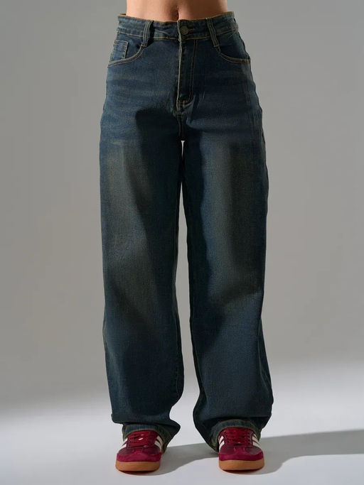 Джинсы мом с высокой посадкой широкие