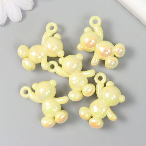 Цена за 5 шт. Декор для творчества пластик «Перламутровый мишка с петелькой», нежно-жёлтый, 3×1.4×3.1 см
