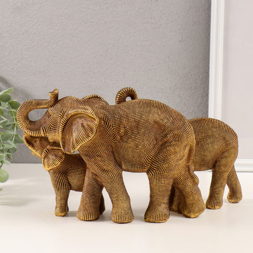 Фигурка 3D полистоун «Семья слонов», т. золото, 32.5×10×17.5 см