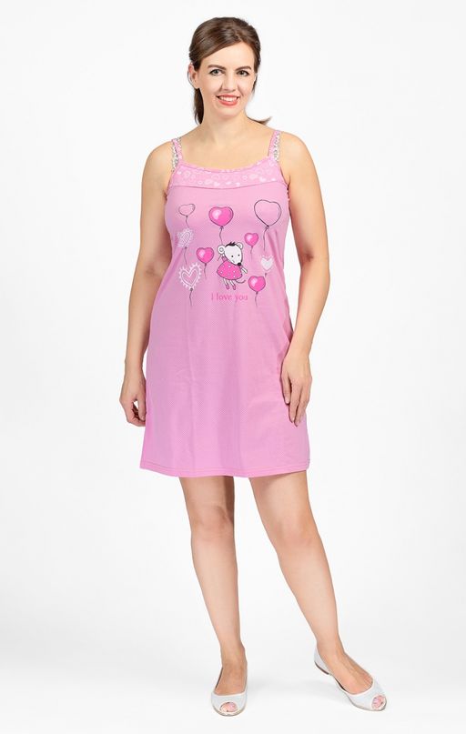 Сорочка на бретелях, двойного крашения, принт Мышка с шариками, розовый (602-1)