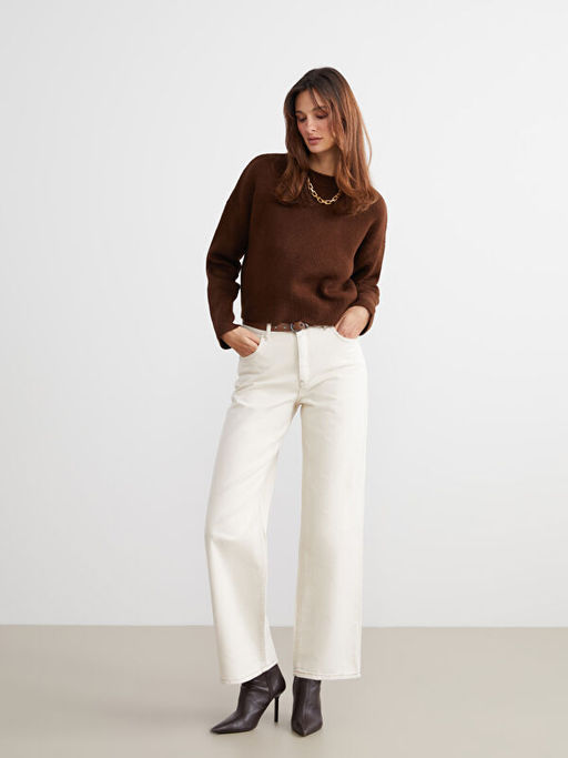Beli Kemerli Wideleg Kad?n Jean Pantolon