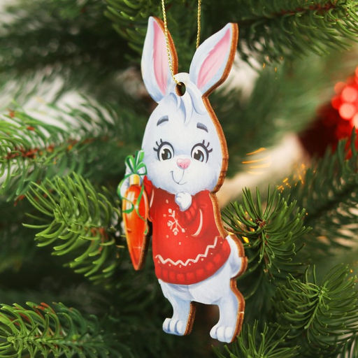 Цена за 2 шт. Ёлочная игрушка - подвеска деревянная Новый год! Зайчик - Лесная мастерская фото 3