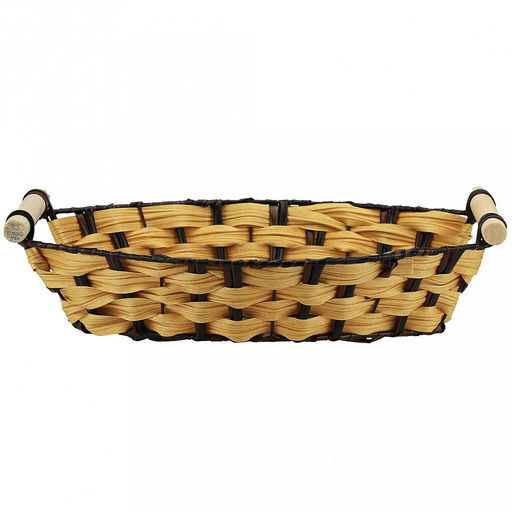 Корзина-сухарница плетеная Береста 31,5х22,5см h6,5см, полипропилен, бежевый, деревянные ручки, металлический каркас, форма лодочка (Китай) - Домашняя мода фото 2