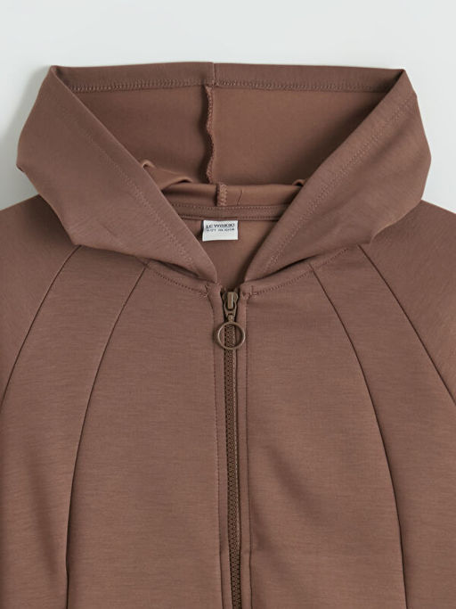 Kap??onlu Bask?l? K?z ?ocuk Fermuarl? Sweatshirt