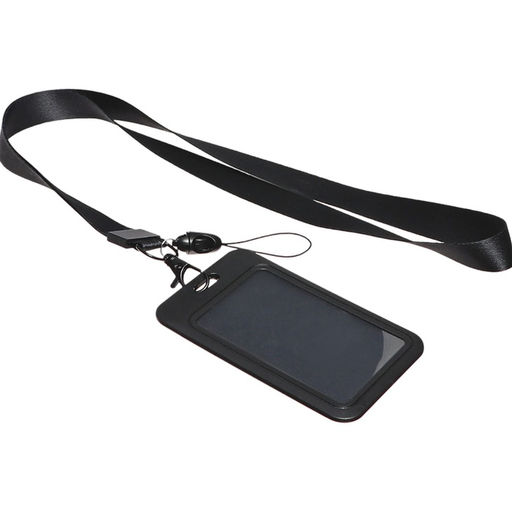 Цена за 2 шт. Бейдж-карман вертикальный пластиковый, внешний 110×68 мм, внутренний 85×54 мм, лента 80×2 см, чёрный.