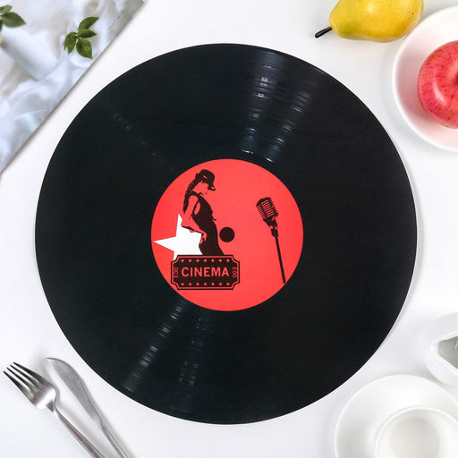 Цена за 12 шт. Салфетка сервировочная на стол Доляна Виниловая пластинка, d=38 см, цвет чёрный  фото 4