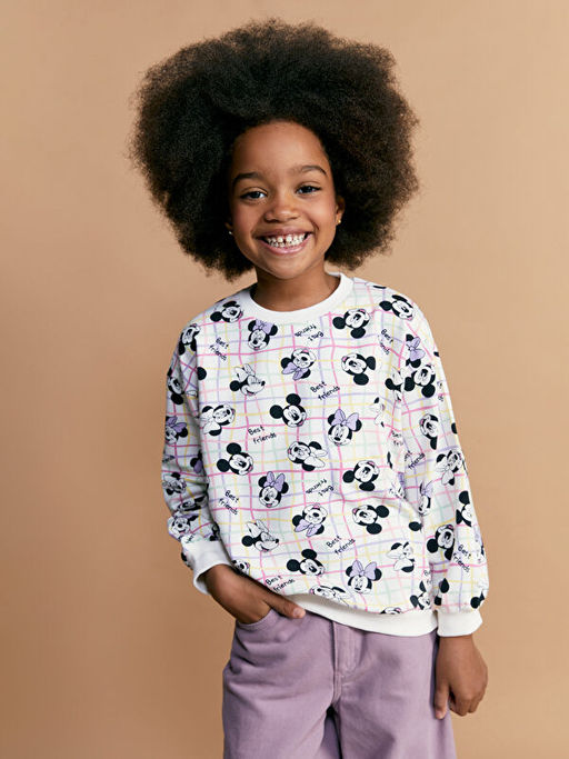 Bisiklet Yaka Minnie Mouse Bask?l? K?z ?ocuk Sweatshirt