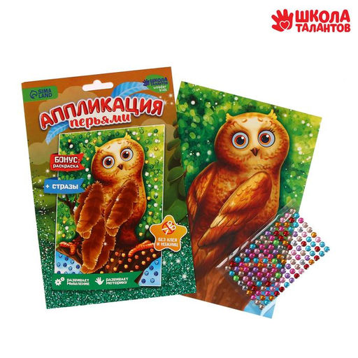 Цена за 2 шт. Аппликации перьями и стразами «Совёнок»