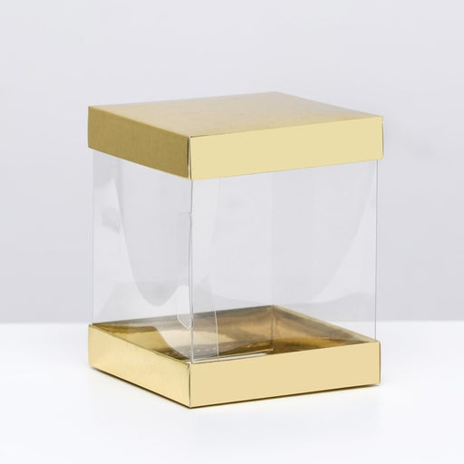 Цена за 10 шт. Коробка с PVC Мини 10 X 10 X 12 см "Золото"