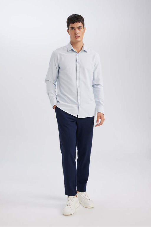 Текстурированная рубашка с длинными рукавами и воротником-поло в современном стиле Снова в школу - Defacto фото 2