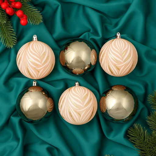 Ёлочные игрушки Морозная росшивь, шары новогодние, d=7.5 см, набор 6 шт., штрихи, МИКС - Зимнее волшебство фото 2
