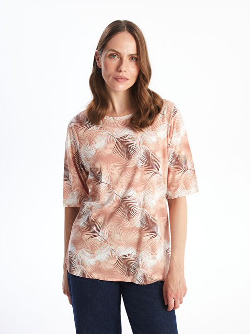 Bisiklet Yaka Desenli K?sa Kollu Kad?n Ti??rt - Waikiki фото 3