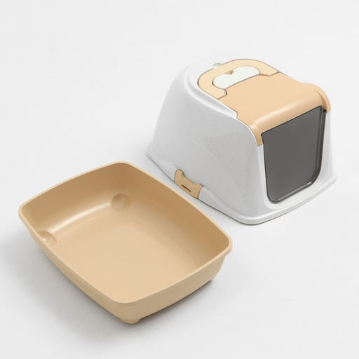 Туалет-домик для кошек закрытый с дверцей 50*38*37 см, бежево-белый - Пижон фото 10