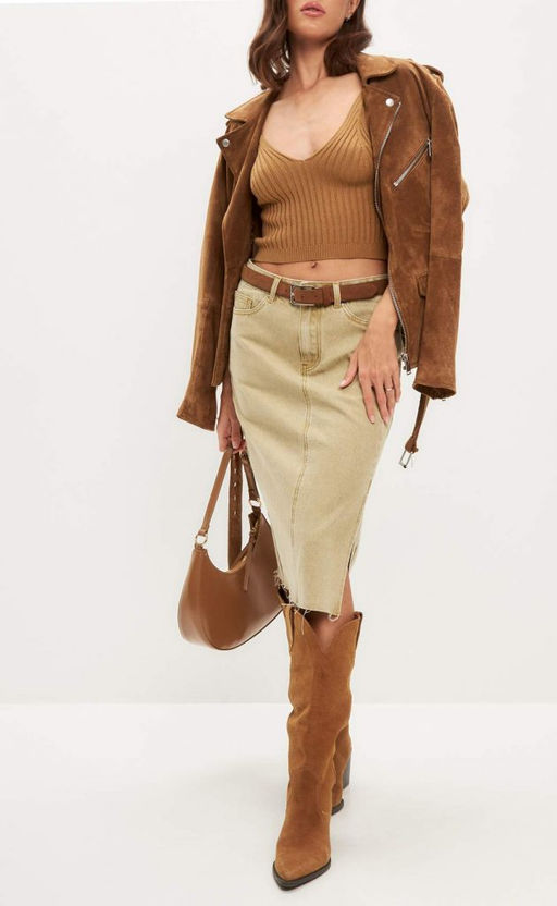 Юбка женская джинсовая миди P412-0219 хаки - Primm фото 10