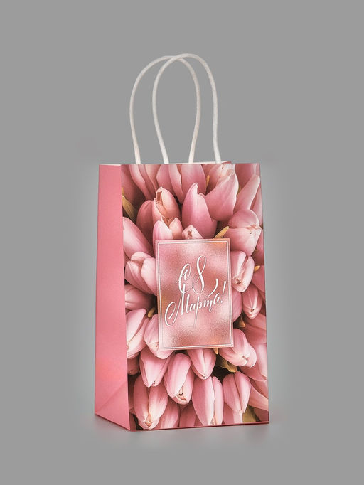 Цена за 2 шт. Пакет подарочный крафт С 8 марта, 12?21?9 см