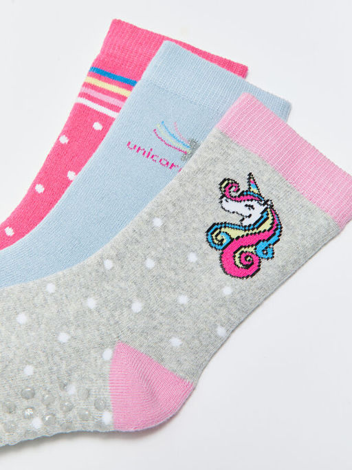 Desenli K?z ?ocuk Havlu Soket ?orap 3l?