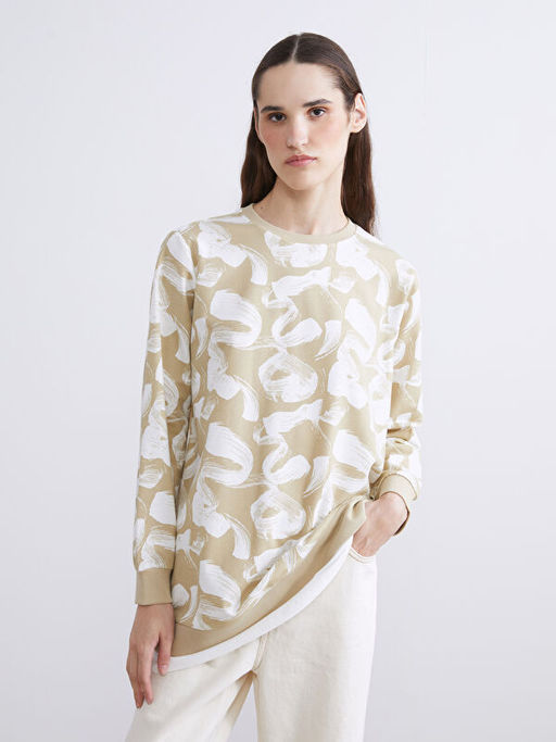 Desenli Oversize Kad?n Sweatshirt Tunik
