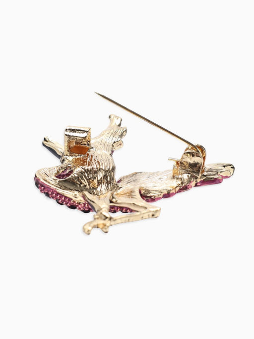 Брошь «Птица» аист, стразы, цвет фиолетовый в золоте