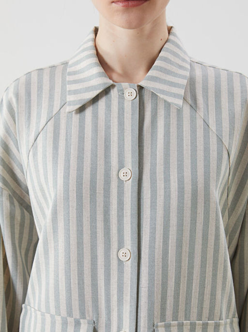 ?izgili Oversize Keten Kar???ml? Kad?n G?mlek Ceket