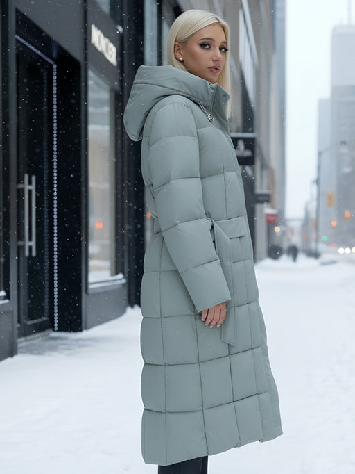 Пальто утепленное стеганное зимнее с капюшоном женское зеленого цвета 9609Z - Mtforce фото 22