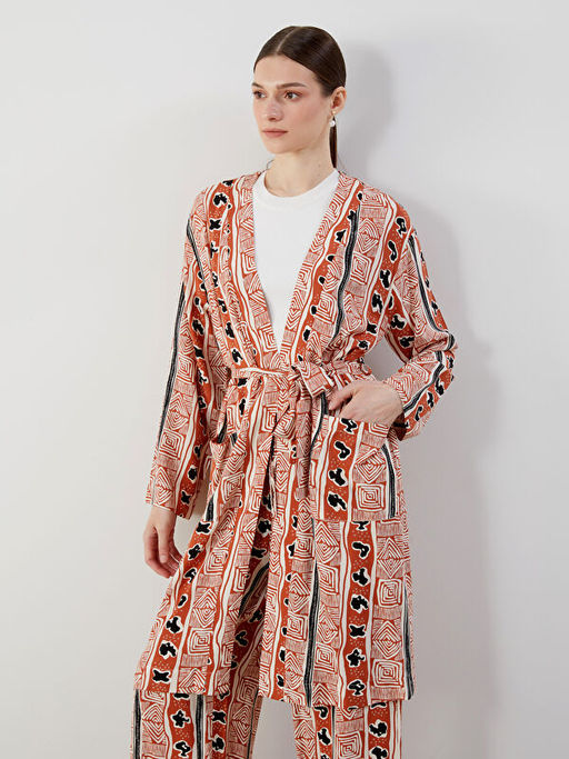 ?al Yaka Desenli Oversize Kad?n Kimono